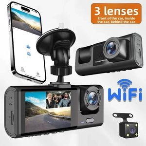 3 Caméra de tableau de bord avant et intérieur, Dash Cam FHD 1296P, capteur G, vision nocturne HD, boucle statique, grand angle, DVR de voiture