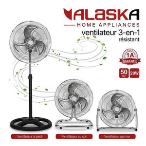 Alaska Ventilateur 3-en-1 - Réf. ALK-3403 - Pied, Sol & Mur 16 Puissant et Polyvalent