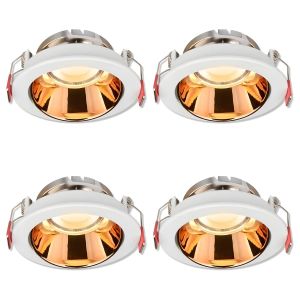 Lot de 4 - Spot Rond Encastrable Aluminium 84x30mm Blanc/Doré - Éclairage Intérieur