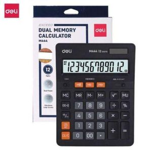 Deli Calculatrice de bureau M444 grand écran, double mémoire, alimentation hybride