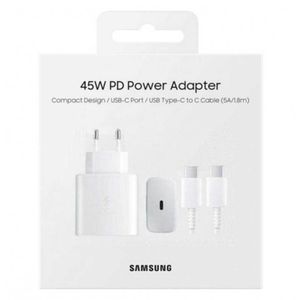 Samsung Chargeur Original Ultra Rapide 45W Adaptateur USB-C avec Câble USB-C 1.8M