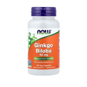 Now Ginkgo, 60 mg, double concentration,60 gélules végétariennes,Santé cérébrale.