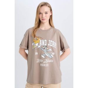 Defacto تيشيرت واسع بفتحة رقبة دائرية بطبعة توم وجيري