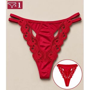 String sexy culotte transparent flower style sous vêtement femmes rouge en satiin et dentelle 1 Piece