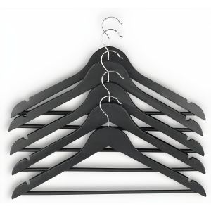 Cintres en Bois Robustes - Antidérapants pour Vêtements - Noir - L46cm - Lot de 5