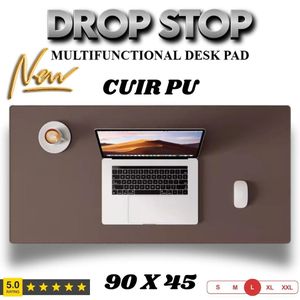 Drop Stop وسادة مكتب، وسادة ماوس، حصيرة مكتب من الجلد الصناعي المقاوم للانزلاق بحواف مخيطة، مثالية للمكتب والمنزل والمدرسة (بني شوكولاتة) 90 x 45x سم.