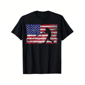 T-shirt de baseball équipe américaine rétro - T-shirt décontracté à manches courtes avec motif drapeau américain, disponible en tailles  pour événements et usage quotidien - Vêtement d'équipe confortable à col rond