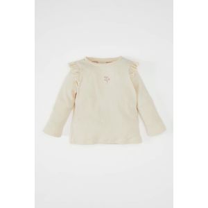 Defacto تيشيرت مضلع بأكمام طويلة وياقة دائرية للبنات الصغار