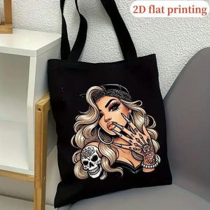 Sac fourre-tout gothique pour femmes - Sac à bandoulière ouvert avec imprimé de crâne et de croix de Malte, sac à main décontracté et durable pour l'université, les voyages, la plage - Sac à main quotidien spacieux pour femmes, accessoire universitaire,