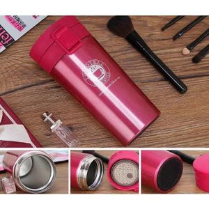 كوب حراري من الفولاذ المقاوم للصدأ بغطاء محكم الإغلاق - تصميم أنيق باللون الأحمر المعدني للحفاظ على المشروبات دافئة لفترة أطول