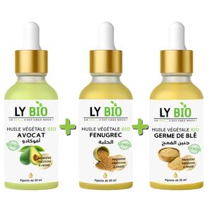LY BIO PACK HUILE AVOCAT 50ml - PIPETTE + HUILE FENUGREC 50ML - PIPETTE + HUILE GERME DE BLE 50ML - PIPETTE