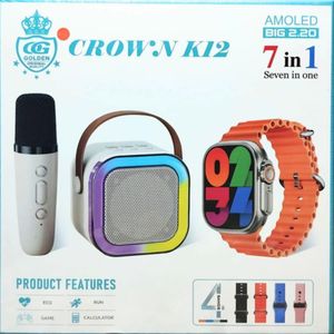 Crown Pack Golden 7-en-1 montre connectée + mini enceinte + microphone sans fil