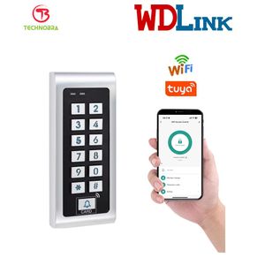 WDLINK Contrôle d'accès et Digicode WIFI étanche (10.000 utilisateurs) via App Tuya, Serrure de porte intelligente étanche WiFi, clavier métallique SK14, accès biométrique autonome (WDCA06EW)