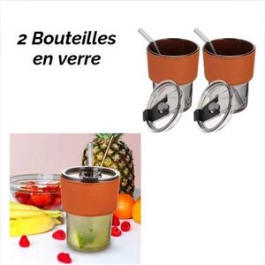 General 2 Gobelets en Verre avec Couvercle et Paille – Tasses Réutilisables pour Café, Thé, Lait – Idéal Maison & Bureau