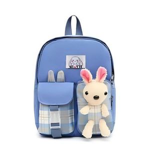 Sac à Dos Scolaire pour Enfant avec Peluche Lapin Amovible - Bleu