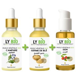 LY BIO PACK HUILE CAMPHREE 50ML - PIPETTE + HUILE GERME DE BLE 50ML - PIPETTE + HUILE SIDR 50ML - POMPE