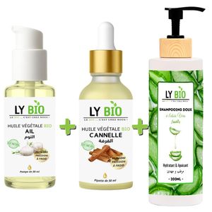 LY BIO PACK HUILE AIL 50ML - POMPE + HUILE CANNELLE 50ML - PIPETTE + SHAMPOOING ALOE VERA 200ML