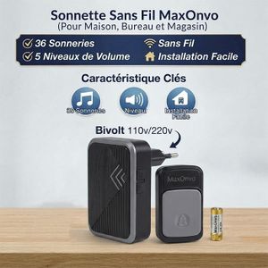 جرس باب لاسلكي MaxOnvo – 36 نغمة، سهل التركيب وبمدى إرسال جيد