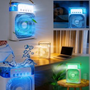 Mini Climatiseur Mobile 4-en-1 – Ventilateur, Humidificateur et Diffuseur d'Arômes – Réservoir 600ml avec Veilleuse 7 Couleurs