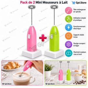 Lot de 2 Mousseurs à Lait Électriques Rose et Vert – Mini Fouets à Main pour Mousse de Cappuccino et Latte