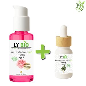 LY BIO عبوة زيت الورد 50 مل - مضخة + زيت المريمية العطري 10 مل