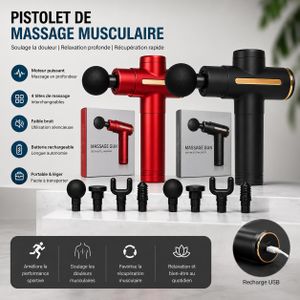 Pistolet de Massage Électrique Musculaire – Massage Gun Portable Rechargeable avec 4 Embouts  (multicouleur aléatoire)   