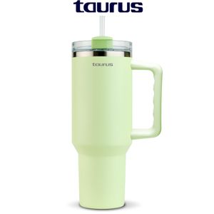 Taurus Mug Isotherme Inox VERT avec Paille et Anse – 1.18L – Gobelet Thermique de Voyage