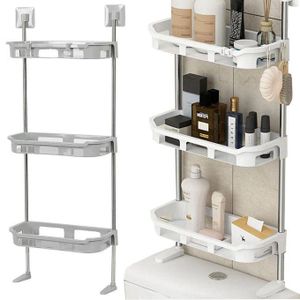 رف حمام بثلاثة مستويات، تخزين متعدد الوظائف بدون ثقوب مع أرجل دعم