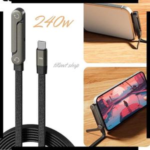 Câble USB Type-C 240W Charge Rapide avec Support Téléphone Pliable – Câble Nylon Résistant pour Smartphone, Tablette et PC