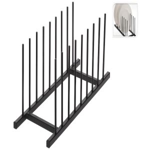 Support pour assiettes - Métal - Rangement cuisine - Noir 34,5x125 cm