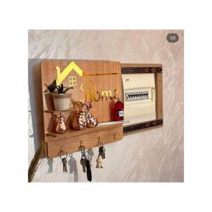 Porte-Clés Mural Décoratif Home – Cache Tableau Électrique Coulissant avec Étagères et Crochets de Rangement