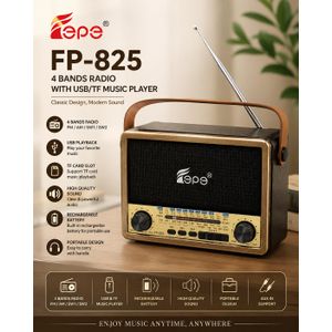 Fepe Radio & Enceinte Bluetooth Radio Portable FP-825 – 4 Bandes avec USB/TF