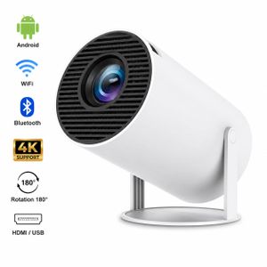 HY300 Pro Mini Projecteur Smart Android WiFi Bluetooth - Rotation 180° - Support 4K - Home Cinéma Portable Blanc