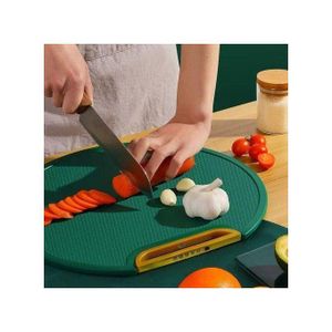 Planche à Découper Double Face Rotative 360° Antidérapante – Planche de Cuisine Ronde en Plastique Alimentaire – Avec Poignée – Pour Viande, Légumes et Fruits