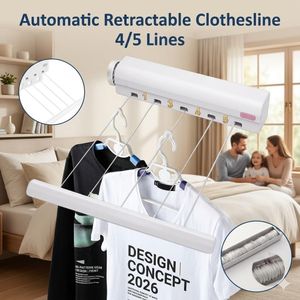 حبل غسيل قابل للسحب جداري بـ5 خيوط – منشر ملابس قابل للطي حتى 3.7 متر، موفر للمساحة