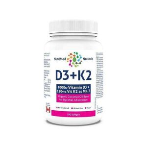 D3 + K2, 180 gélules - Base d'huile de noix de coco bio pour une absorption optimale - Testé par des tiers - Formulé et fabriqué au Canada