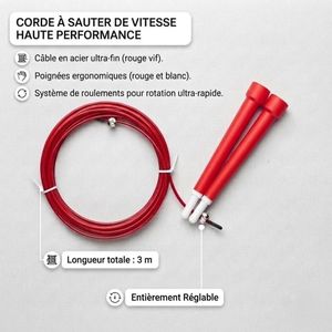 Corde à sauter réglable 3M – câble acier – poignées antidérapantes 