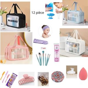 Kit complet d'accessoires de beauté et organisateurs – Set de trousses de toilette transparentes et outils de maquillage indispensables pour le voyage et les soins quotidiens
