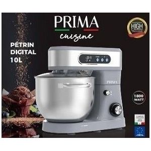 Prima Robot pétrin multifonctions silver 1800w Bol en inox XXL 10L écran digital avec minuterie