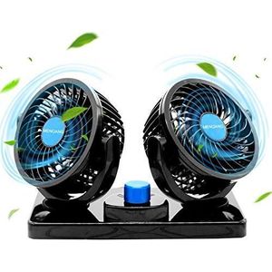 Ventilateur de Voiture 12V Double Têtes Rotatif 360° – Ventilateur de Refroidissement Auto 2 Vitesses avec Prise Allume-Cigare