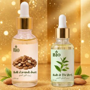 Bio Coffret Huile de amande douce 50 ml + Huile de thé vert 30 ml rituel beauté