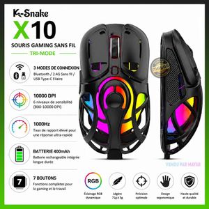 K-Snake ماوس الألعاب اللاسلكي X11 – ثلاثي الأوضاع بلوتوث/2.4 جيجا هرتز/USB-C، مستشعر PixArt PAW3311 بدقة 22000 نقطة في البوصة، قاعدة شحن مغناطيسية بإضاءة RGB، خفيف الوزن للغاية مع 5 أزرار قابلة للبرمجة ومقبض مانع للانزلاق