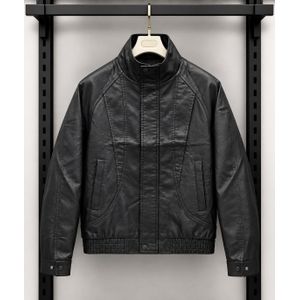 General Veste Homme Noire en Similicuir – Blouson Zippé à Col Montant avec Poches – Style Casual et Moderne