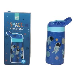 Bouteille Enfant "Space Adventure" - Motif Astronaute et Planètes - Pour l'école et les sorties - Acier Inoxydable Bleu 395ml