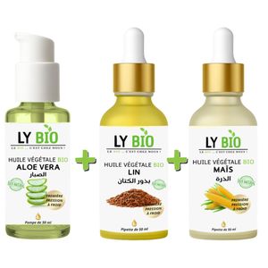 LY BIO PACK HUILE ALOE VERA 50ml - POMPE + HUILE LIN 50ML - PIPETTE + HUILE MAIS 50ML - PIPETTE