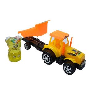 جرار لعبة مع مقطورة قابلة للإمالة للأطفال، مركبة زراعية مصغرة بحركة حرة، لعبة تخيلية للمزرعة والموقع، عبوة من قطعتين مع دمية دب بلاستيكية مملوءة بعجينة هلامية، فكرة هدية