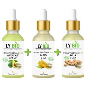LY BIO PACK HUILE AVOCAT 50ml - PIPETTE + HUILE MAIS 50ML - PIPETTE + HUILE SOJA 50ML - PIPETTE