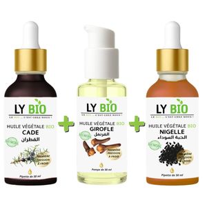 LY BIO PACK HUILE CADE 50ML - PIPETTE + HUILE GIROFLE 50ML - POMPE + HUILE NIGELLE 50ML - PIPETTE