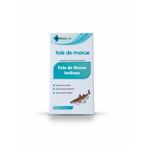 Hybrid Nutrilab Huile de Foie de Morue Pure, Riche en Vitamine A & D, Soutien Osseux & Articulaire, 30 Gélules