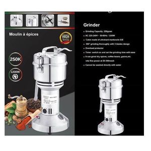 Prima Moulin à épices broyeur professionnel Haute vitesse multifonctions broyeur d'herbe Électrique 250G en acier inoxydable à 3 lames moteur 100% cuivre très puissant 1200W, M-250K